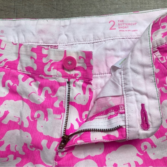 Lilly Pulitzer Scallop Hem Buttercup Shorts Pink Elephant Print Size 2 - Picture 3 of 10
